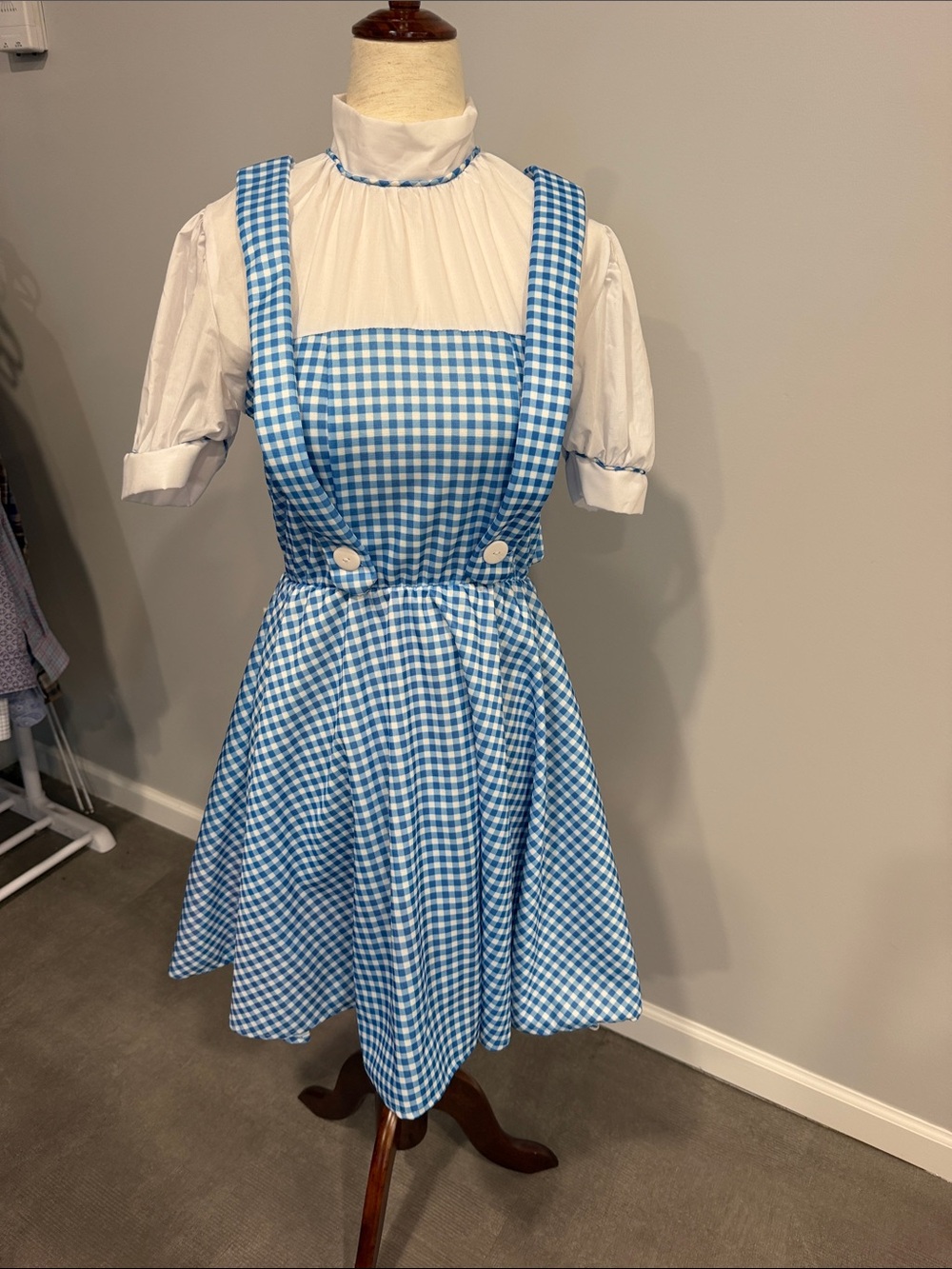 Wizard of Oz Dorothy Costume Blue Gingham Pinafore Dress with White Blouse Teen